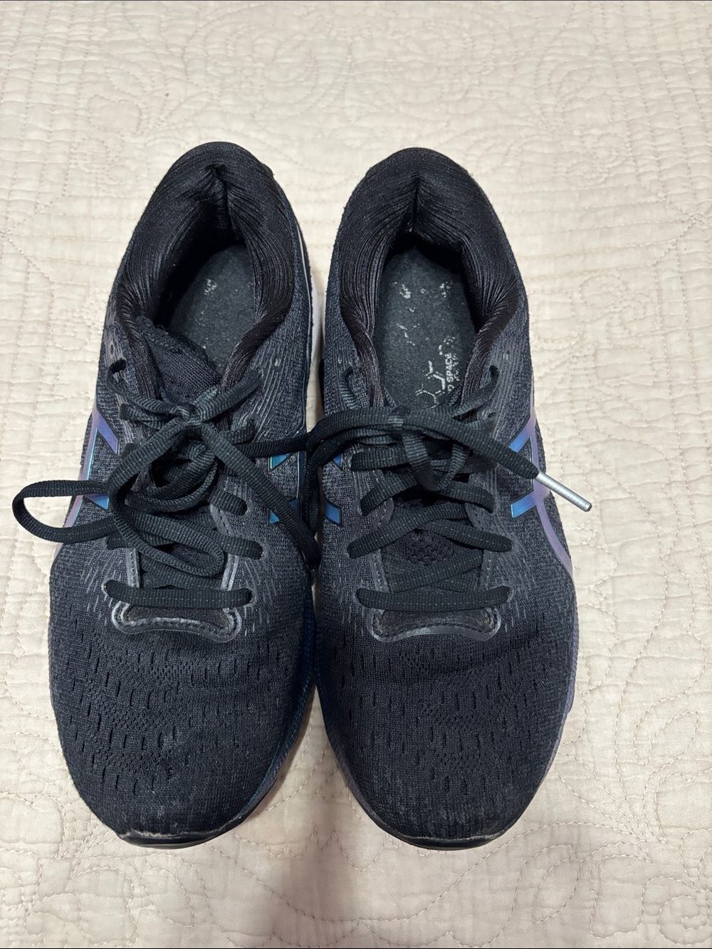Black Lace-Up Running Sneakers with Iridescent Side Accents